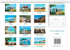 Wall booklet 2027 calendar back cover showing all twelve monthly NZ landscape paintings by Graham Young Artist