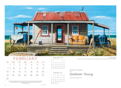 February page of the large wall 2027 calendar featuring "Coastal Retreat" by Graham Young Artist