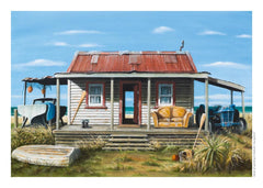 February page of the wall booklet 2027 calendar featuring "Coastal Retreat" by Graham Young Artist