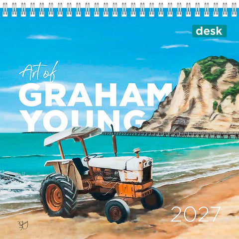 Desk 2027 calendar cover featuring original NZ landscape art by Graham Young Artist