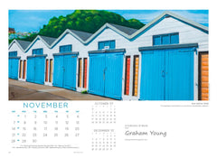 November page of the large wall 2027 calendar featuring "Boat Harbour Sheds" by Graham Young Artist