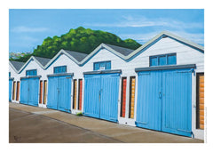 November page of the wall booklet 2027 calendar featuring "Boat Harbour Sheds" by Graham Young Artist