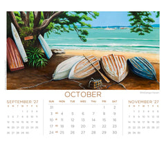 October page of the desk 2027 calendar featuring "Whitianga Haven" by Graham Young Artist