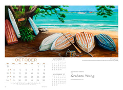 October page of the large wall 2027 calendar featuring "Whitianga Haven" by Graham Young Artist