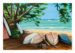 October page of the wall booklet 2027 calendar featuring "Whitianga Haven" by Graham Young Artist