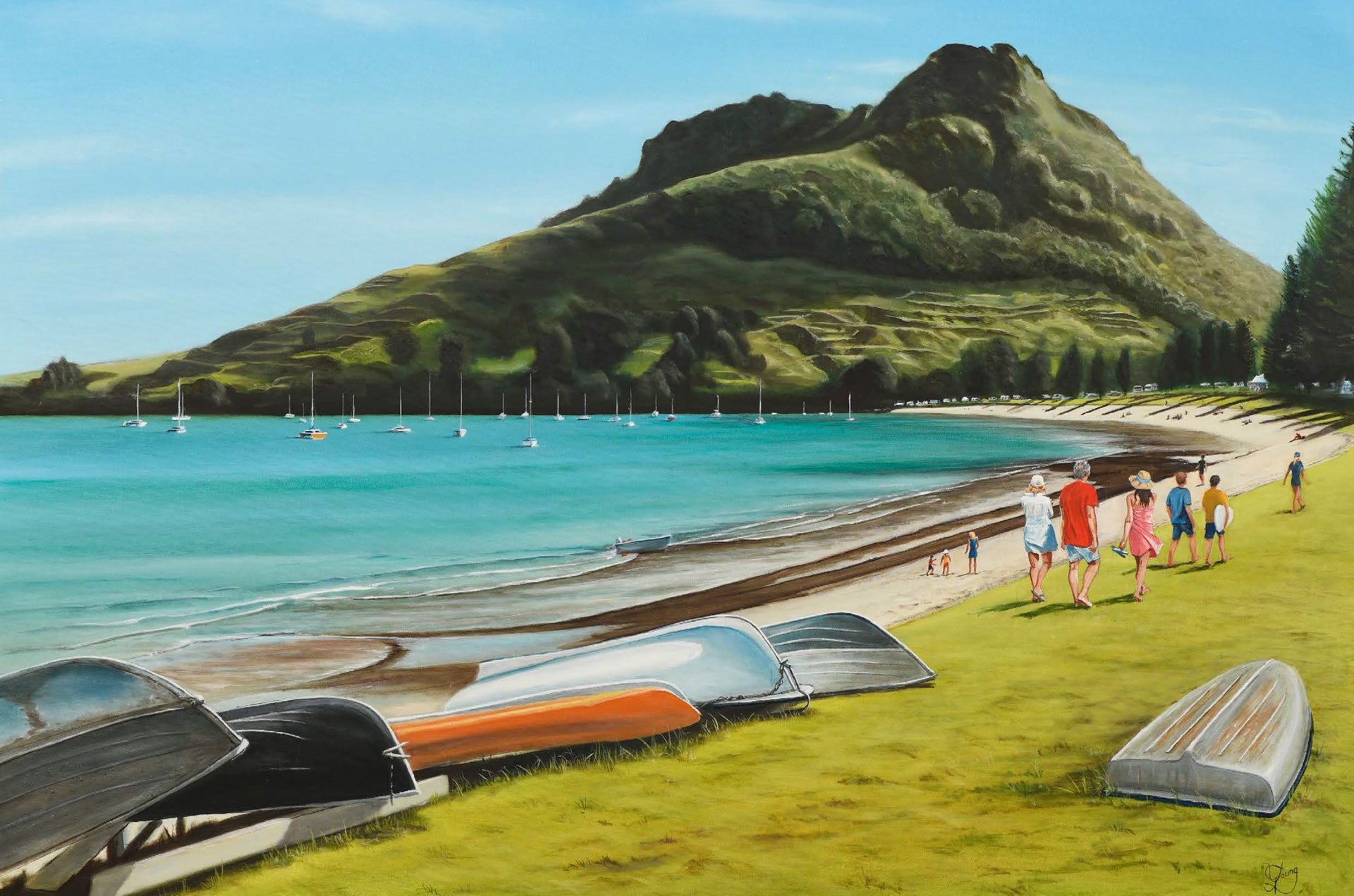 A painting of 'The Mount from Pilot Bay', Mount Maunganui by Graham Young Artist