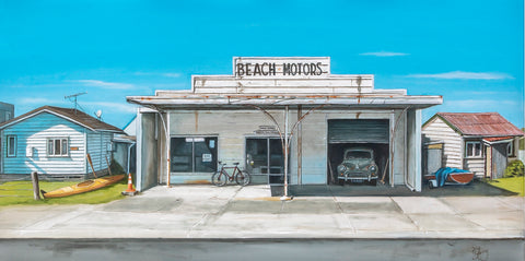 Waihi Beach Motors - grahamyoungartist.com - Original Artwork and Prints by New Zealand Artist Graham Young