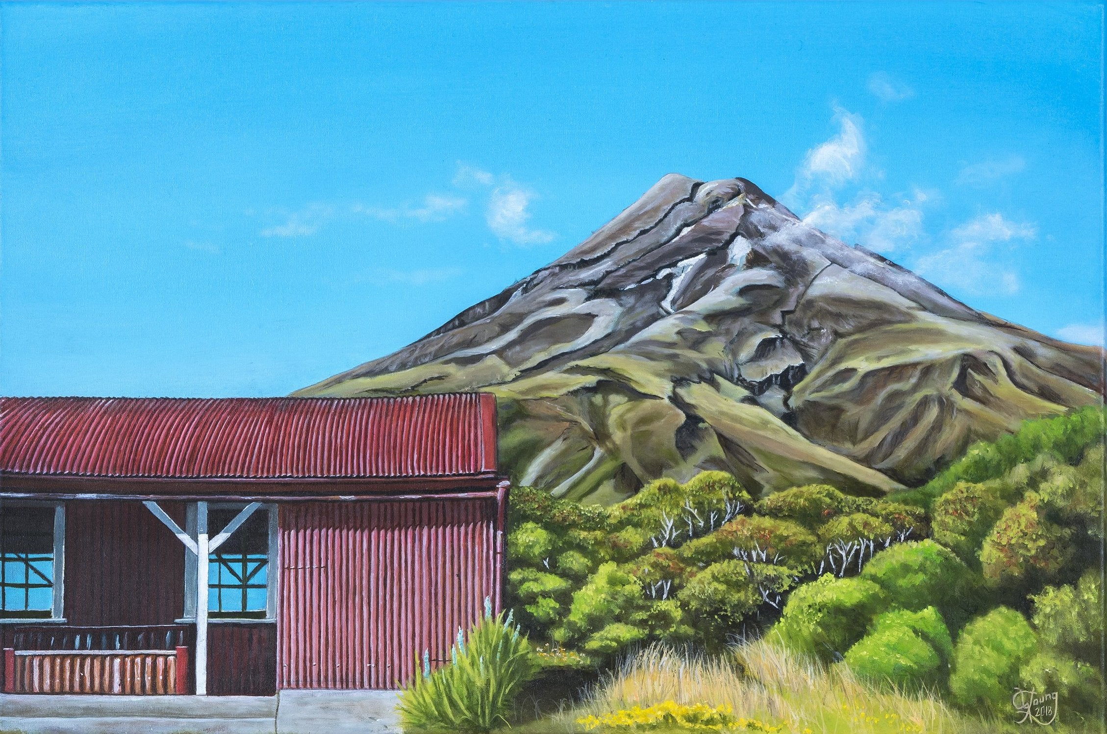 Mount Taranaki in Summer - grahamyoungartist.com - Original Artwork and Prints by New Zealand Artist Graham Young