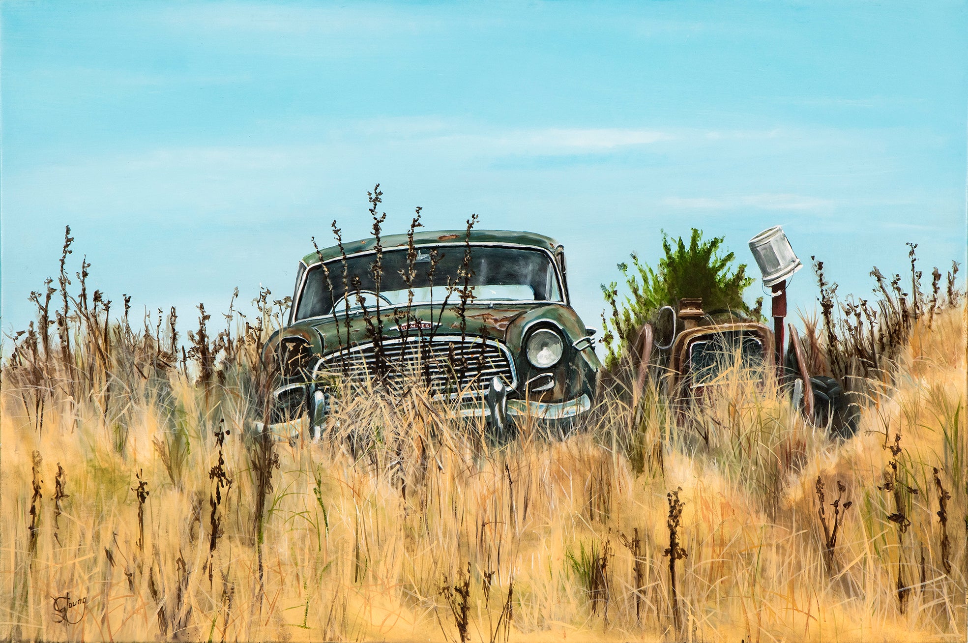 Wrecked Humber in Slumber - grahamyoungartist.com - Original Artwork and Prints by New Zealand Artist Graham Young